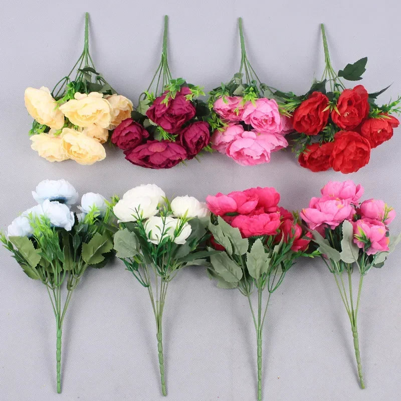 6 Head Autumn Artificial Peony Flowers for Wedding Decoration with Flower Arrangements Home Decoration Room Wedding Photography