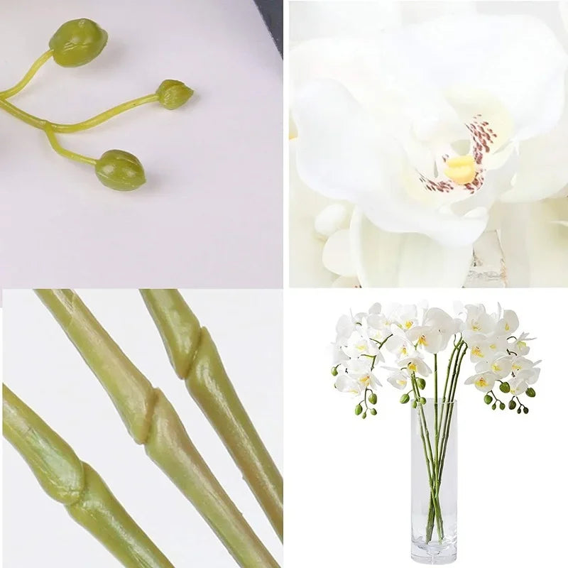 32" Artificial Butterfly Orchid Set Fake Latex Flowers 6 Pcs Artificial Orchid Stem Plants Real Touch Hand Set for Wedding Home