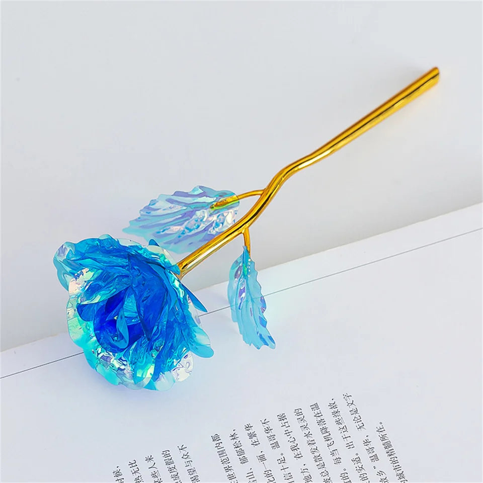 18cm 24k Golden Rose Flower Valentine Day Gift Artificial Roses Foil Rose Flowers Party Wedding Decoration Holiday Present