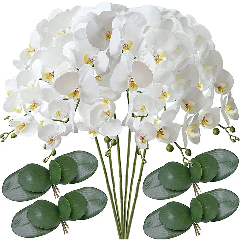 32" Artificial Butterfly Orchid Set Fake Latex Flowers 6 Pcs Artificial Orchid Stem Plants Real Touch Hand Set for Wedding Home