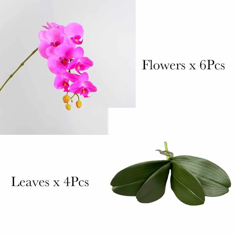 32" Artificial Butterfly Orchid Set Fake Latex Flowers 6 Pcs Artificial Orchid Stem Plants Real Touch Hand Set for Wedding Home