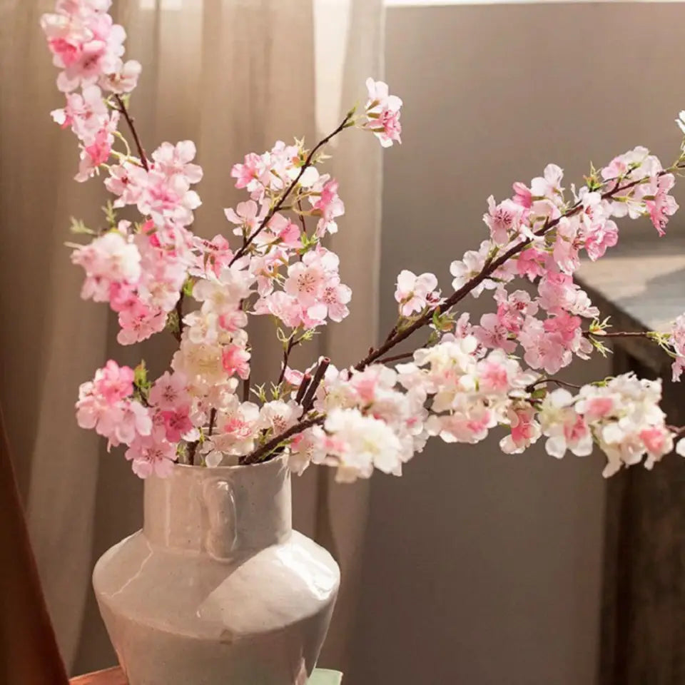 Pink Artificial Sakura Flower Decorative Silk Artificial Faux Plants Long Branches Peach Fake Cherry Blossoms Wedding Decoration