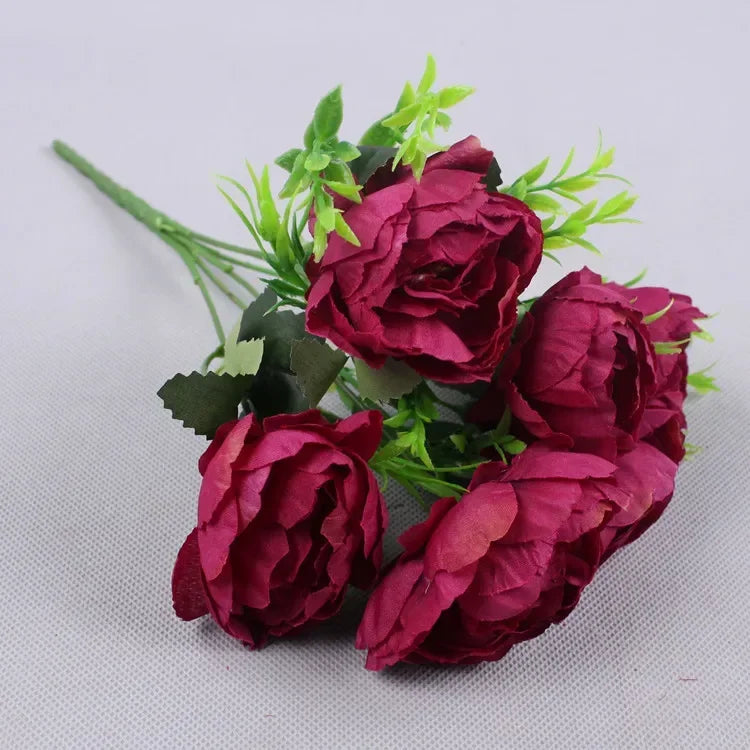 6 Head Autumn Artificial Peony Flowers for Wedding Decoration with Flower Arrangements Home Decoration Room Wedding Photography