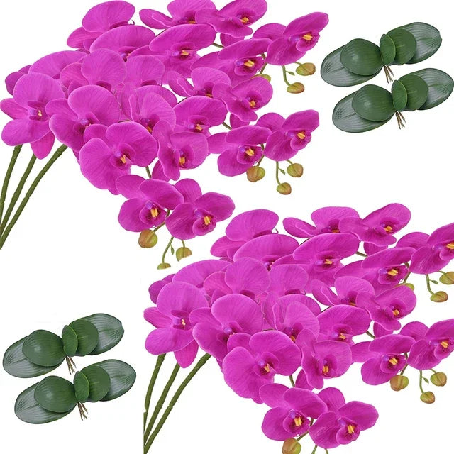 32" Artificial Butterfly Orchid Set Fake Latex Flowers 6 Pcs Artificial Orchid Stem Plants Real Touch Hand Set for Wedding Home