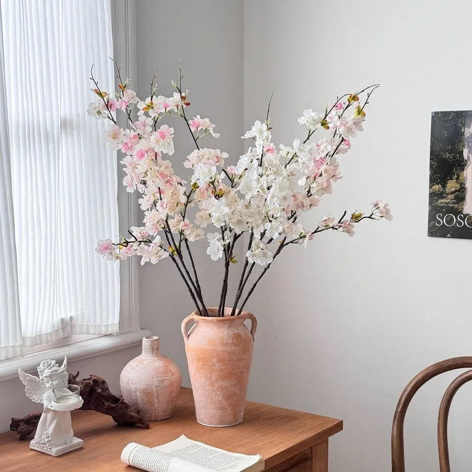 Pink Artificial Sakura Flower Decorative Silk Artificial Faux Plants Long Branches Peach Fake Cherry Blossoms Wedding Decoration