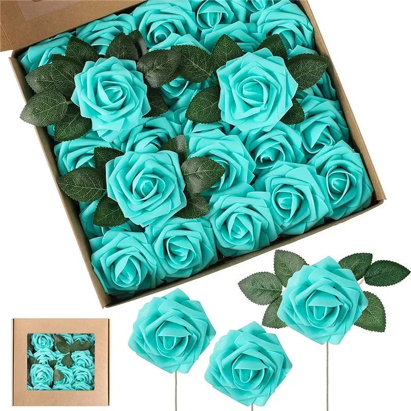 Rose Artificial Flowers 15/25/100pcs Foam Fake Roses Wedding Bouquets Centerpieces Mothers Day Valentines Gifts Party Decoration