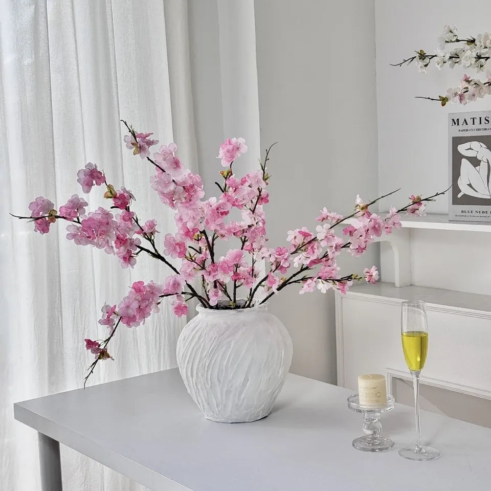 Pink Artificial Sakura Flower Decorative Silk Artificial Faux Plants Long Branches Peach Fake Cherry Blossoms Wedding Decoration
