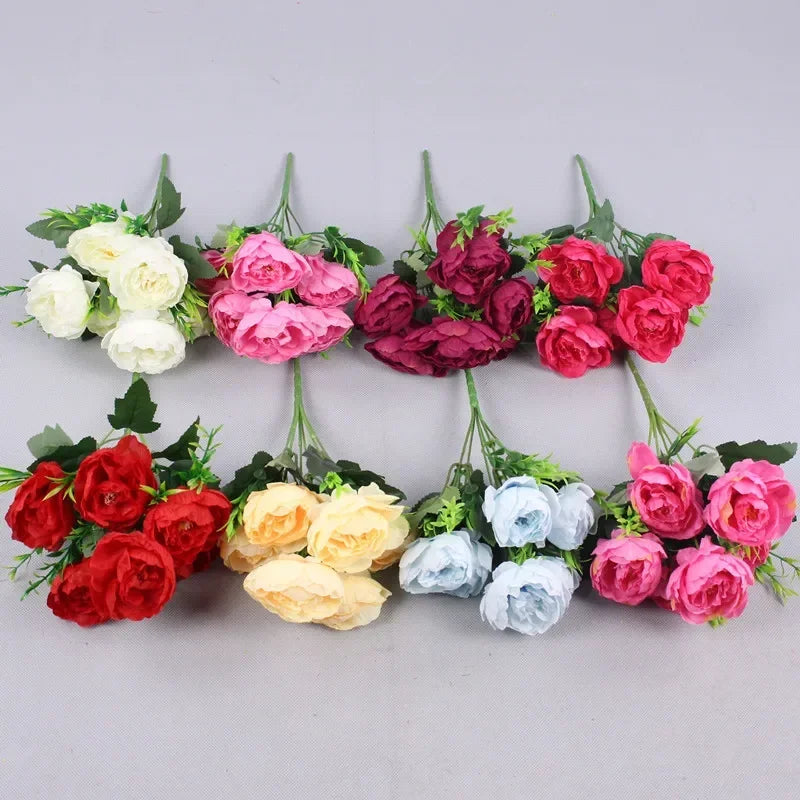 6 Head Autumn Artificial Peony Flowers for Wedding Decoration with Flower Arrangements Home Decoration Room Wedding Photography