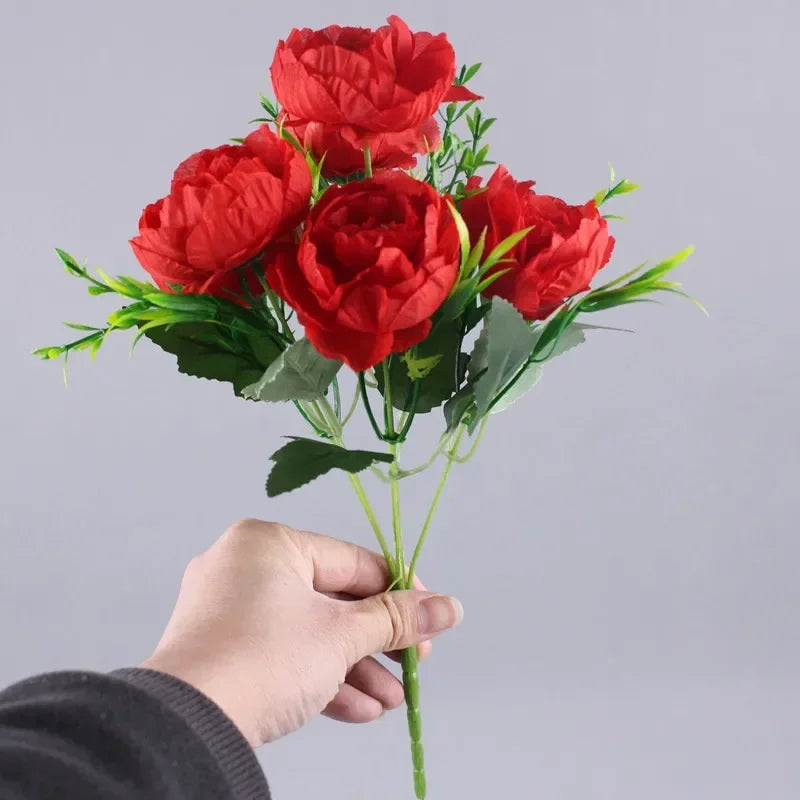 6 Head Autumn Artificial Peony Flowers for Wedding Decoration with Flower Arrangements Home Decoration Room Wedding Photography