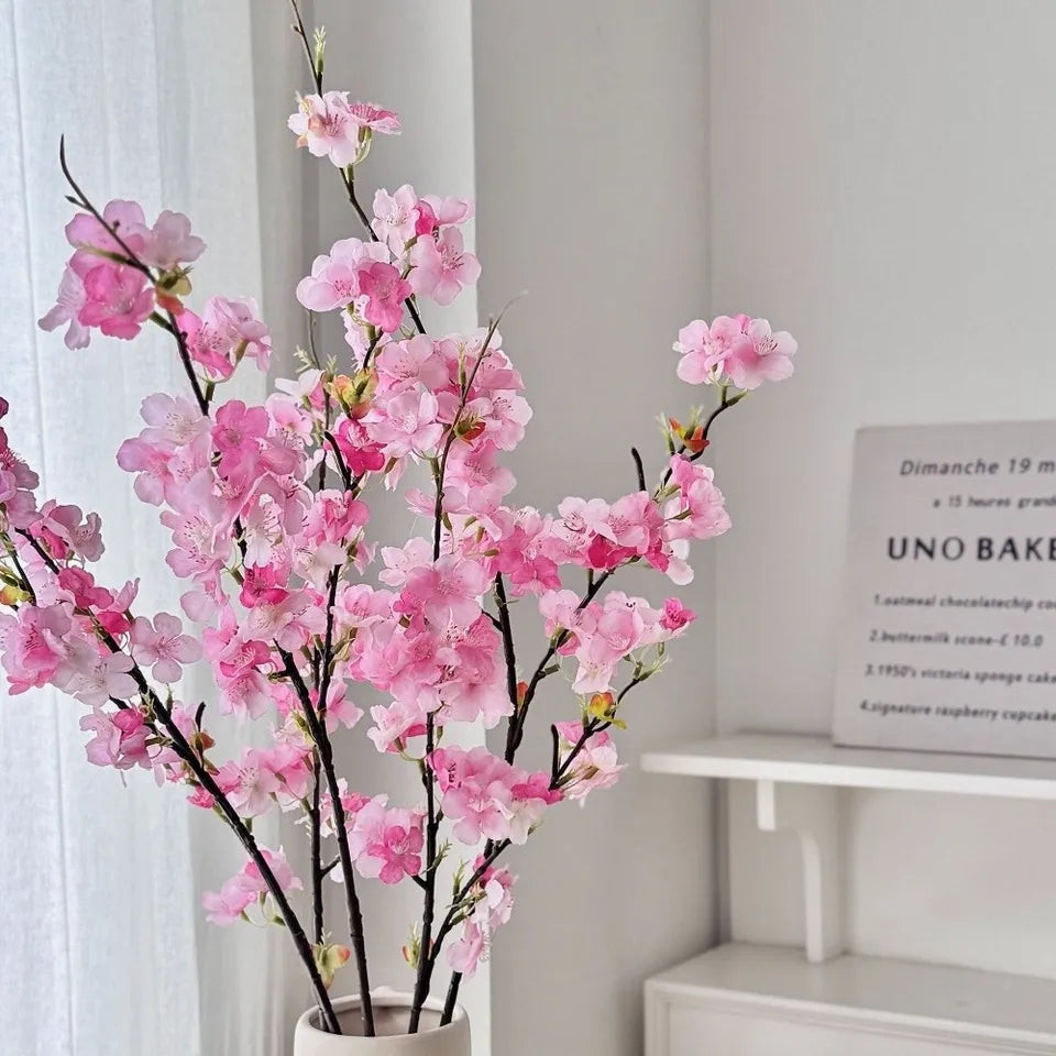Pink Artificial Sakura Flower Decorative Silk Artificial Faux Plants Long Branches Peach Fake Cherry Blossoms Wedding Decoration