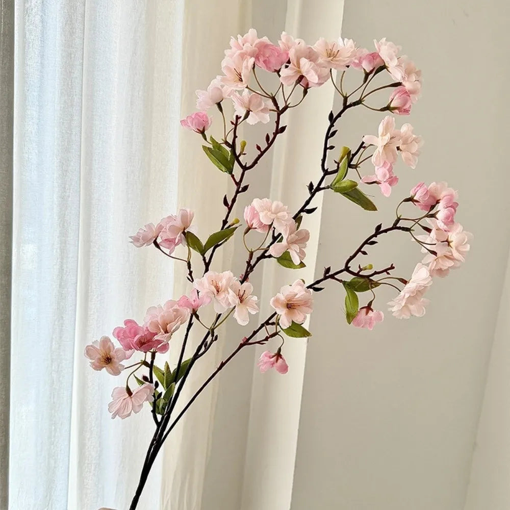 Pink Artificial Sakura Flower Decorative Silk Artificial Faux Plants Long Branches Peach Fake Cherry Blossoms Wedding Decoration