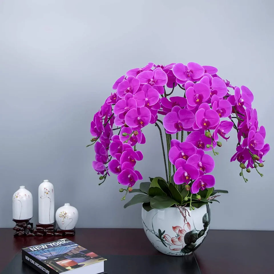 32" Artificial Butterfly Orchid Set Fake Latex Flowers 6 Pcs Artificial Orchid Stem Plants Real Touch Hand Set for Wedding Home