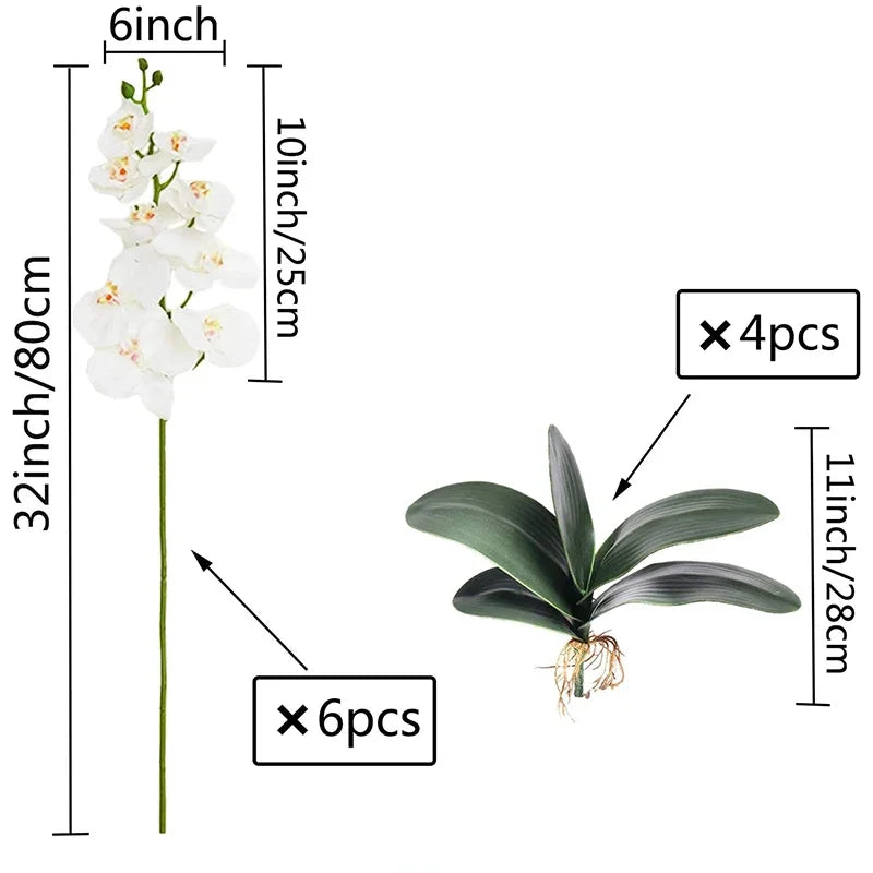 32" Artificial Butterfly Orchid Set Fake Latex Flowers 6 Pcs Artificial Orchid Stem Plants Real Touch Hand Set for Wedding Home