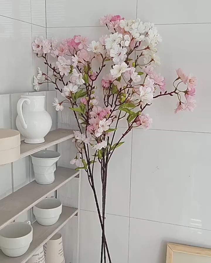 Pink Artificial Sakura Flower Decorative Silk Artificial Faux Plants Long Branches Peach Fake Cherry Blossoms Wedding Decoration